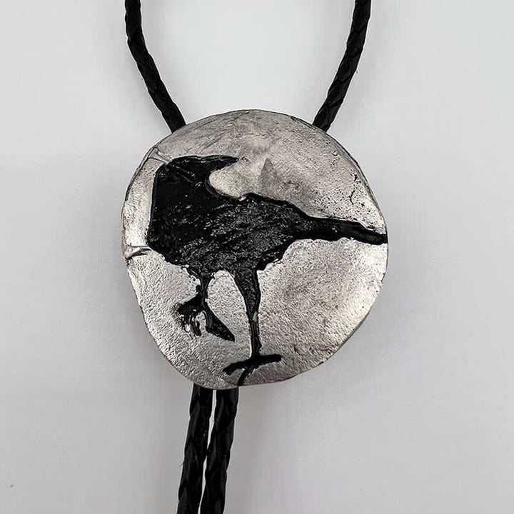Black Crow Silver Pendant Bolo Tie - image 2