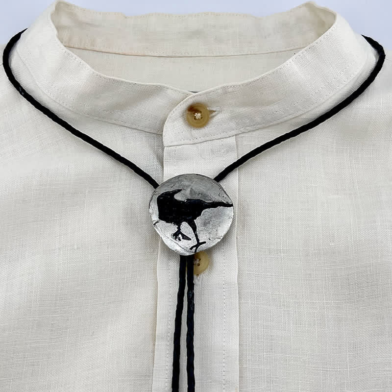 Black Crow Silver Pendant Bolo Tie - image 4