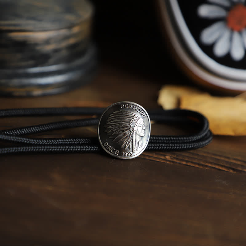 Native Indian Tribal Chief Head Coin Bolo Tie - Rope - image 1