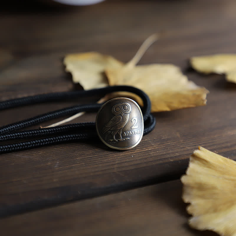 Night Owl Animal Bird Coin Bolo Tie - Rope - image 1