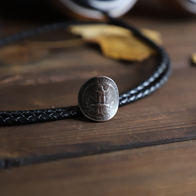 Splendid Flying Eagle Bird Coin Bolo Tie - Leather - image 2