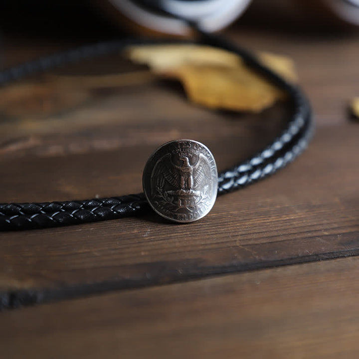 Splendid Flying Eagle Bird Coin Bolo Tie - Leather - image 2