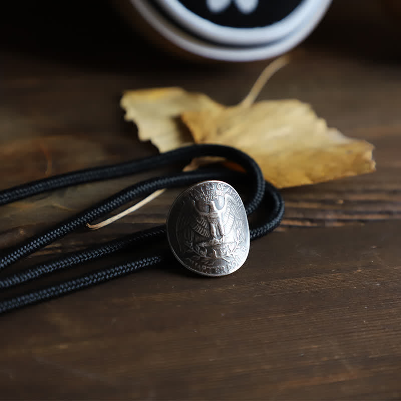 Splendid Flying Eagle Bird Coin Bolo Tie - Rope - image 1