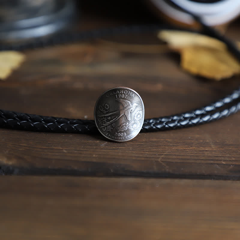 Swallow Scissor-Tail Bird Coin Bolo Tie - Leather - image 2