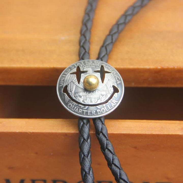 Stylish Clown Smile Face Coin Bolo Tie - Leather - image 0