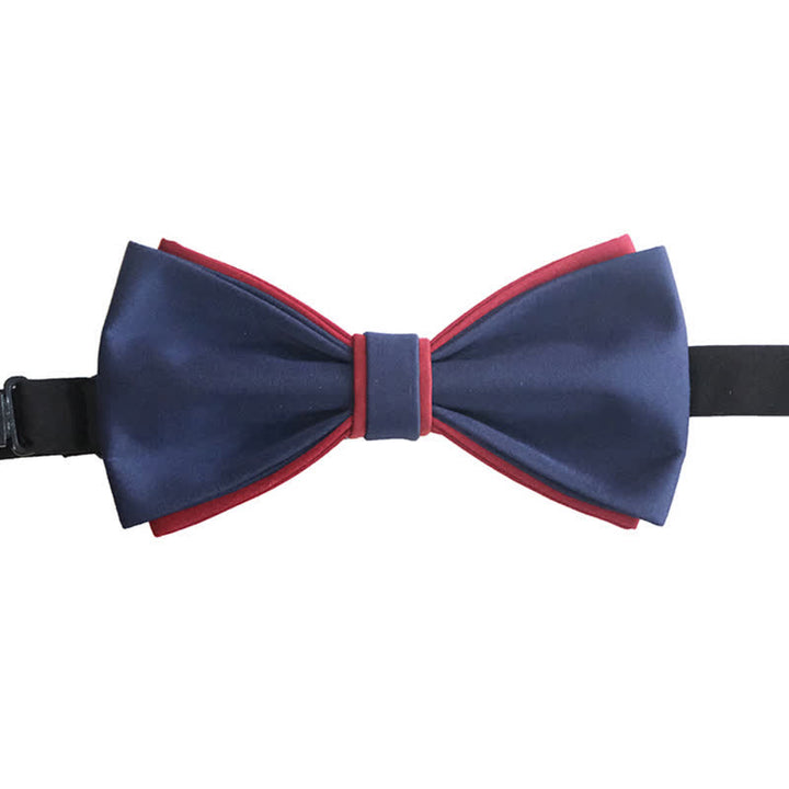 Men's Navy Burgundy Two Tone Double Layered Bow Tie - image 3