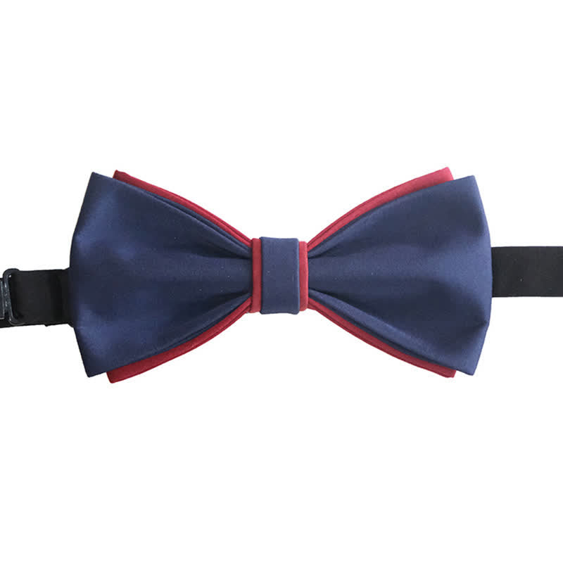 Men's Navy Burgundy Two Tone Double Layered Bow Tie - image 3