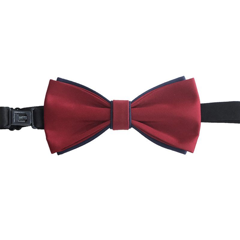 Men's Navy Burgundy Two Tone Double Layered Bow Tie - image 6