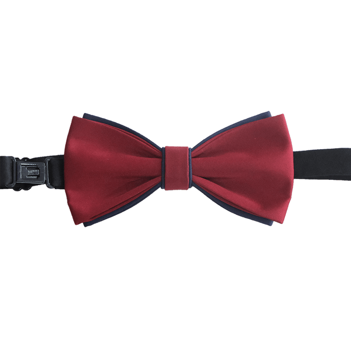 Men's Navy Burgundy Two Tone Double Layered Bow Tie - image 6