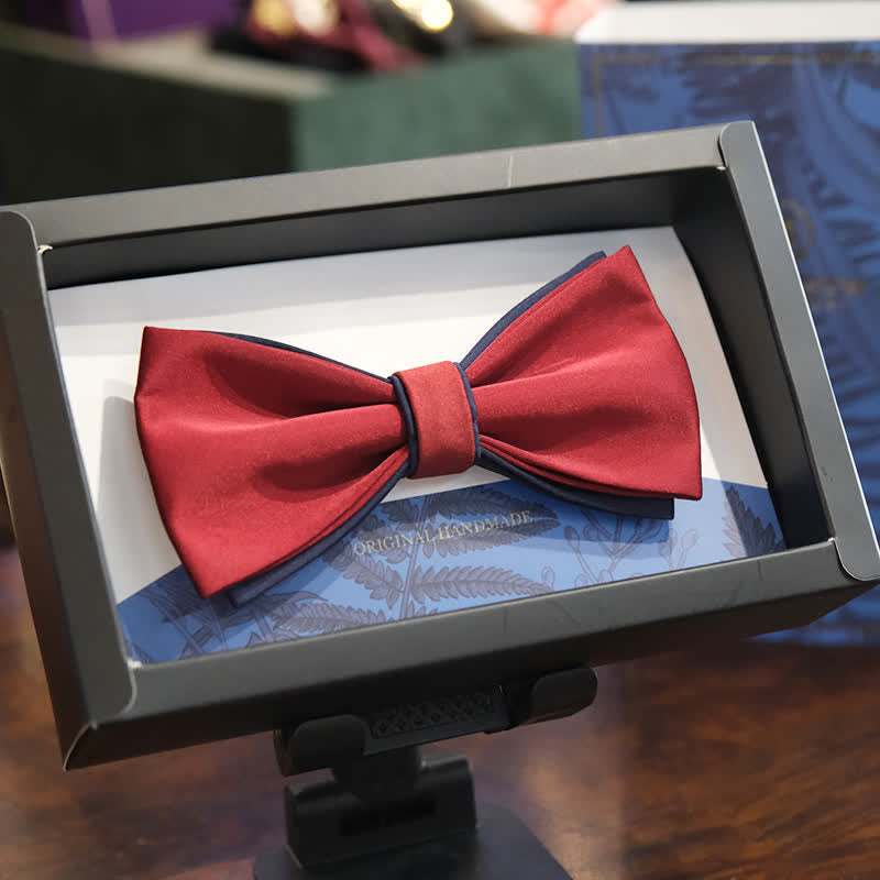 Men's Navy Burgundy Two Tone Double Layered Bow Tie - Navy - image 1