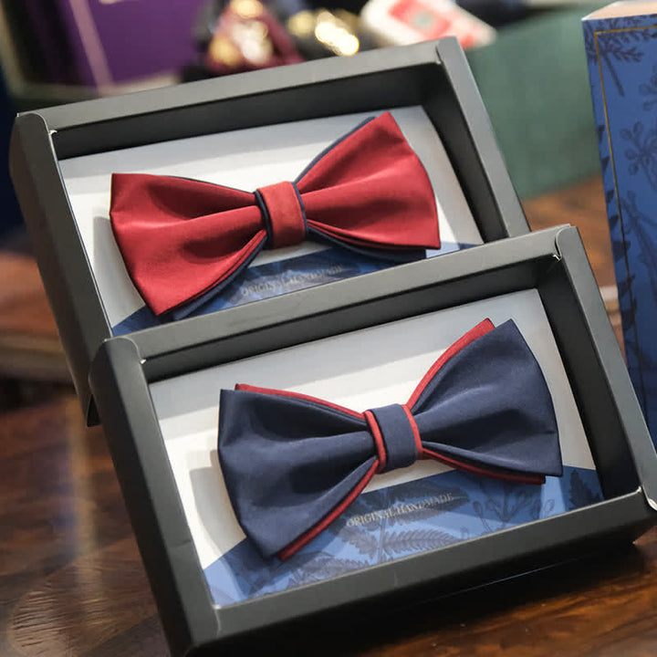 Men's Navy Burgundy Two Tone Double Layered Bow Tie - image 0
