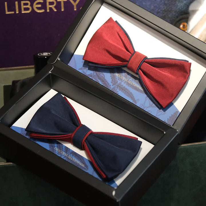Men's Navy Burgundy Two Tone Double Layered Bow Tie - image 4