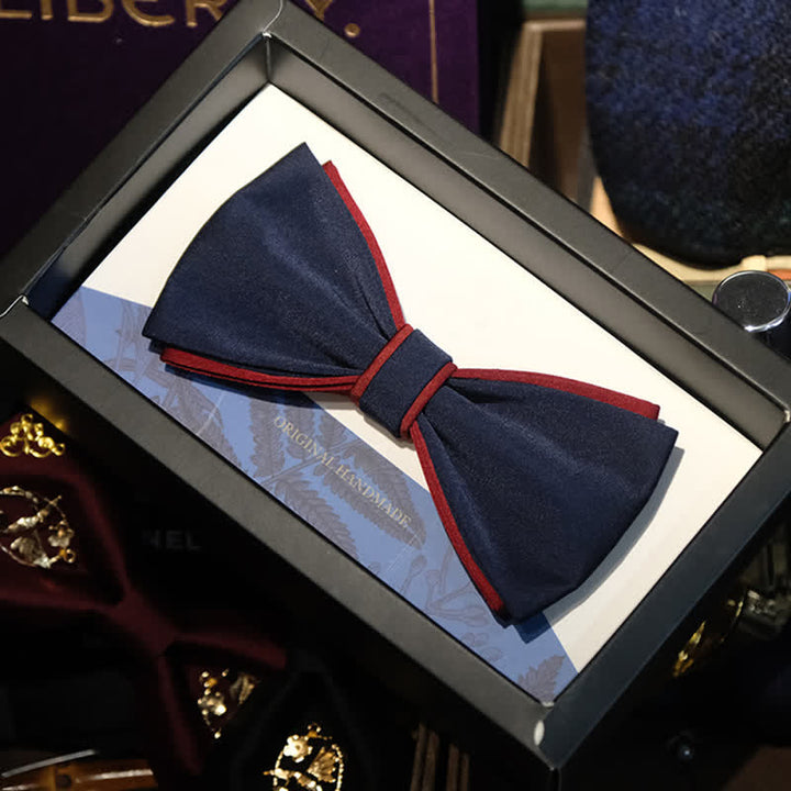 Men's Navy Burgundy Two Tone Double Layered Bow Tie - image 2