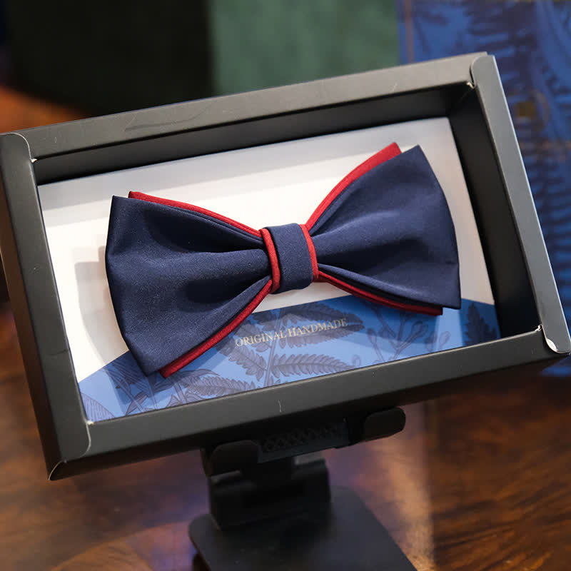 Men's Navy Burgundy Two Tone Double Layered Bow Tie - Navy - image 1