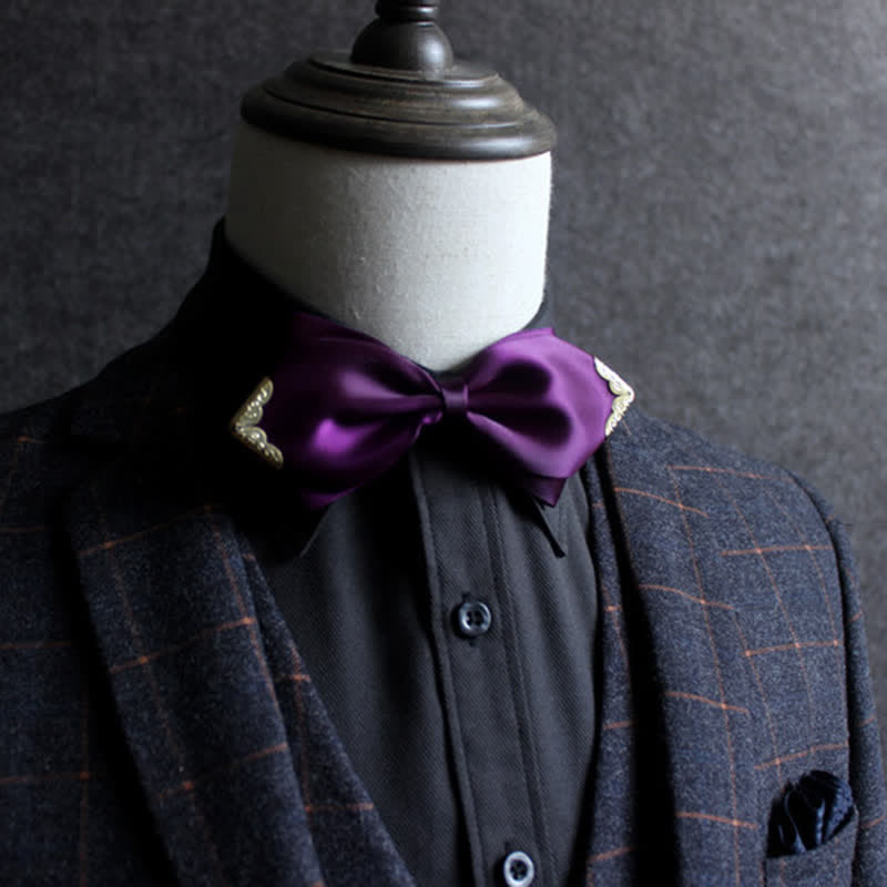 Men's Classic Solid Color Golden Tipped Bow Tie - image 9