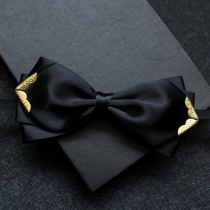 Men's Classic Solid Color Golden Tipped Bow Tie - Black - image 3