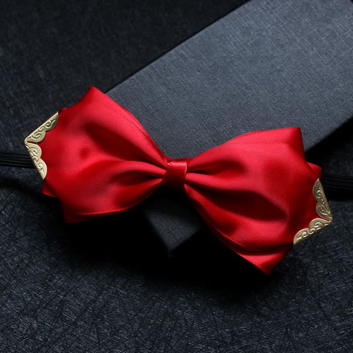 Men's Classic Solid Color Golden Tipped Bow Tie - Red - image 0