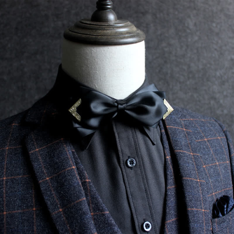 Men's Classic Solid Color Golden Tipped Bow Tie - image 4