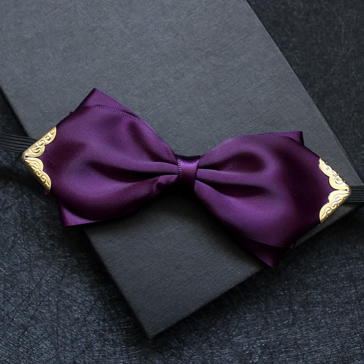 Men's Classic Solid Color Golden Tipped Bow Tie - Purple - image 8
