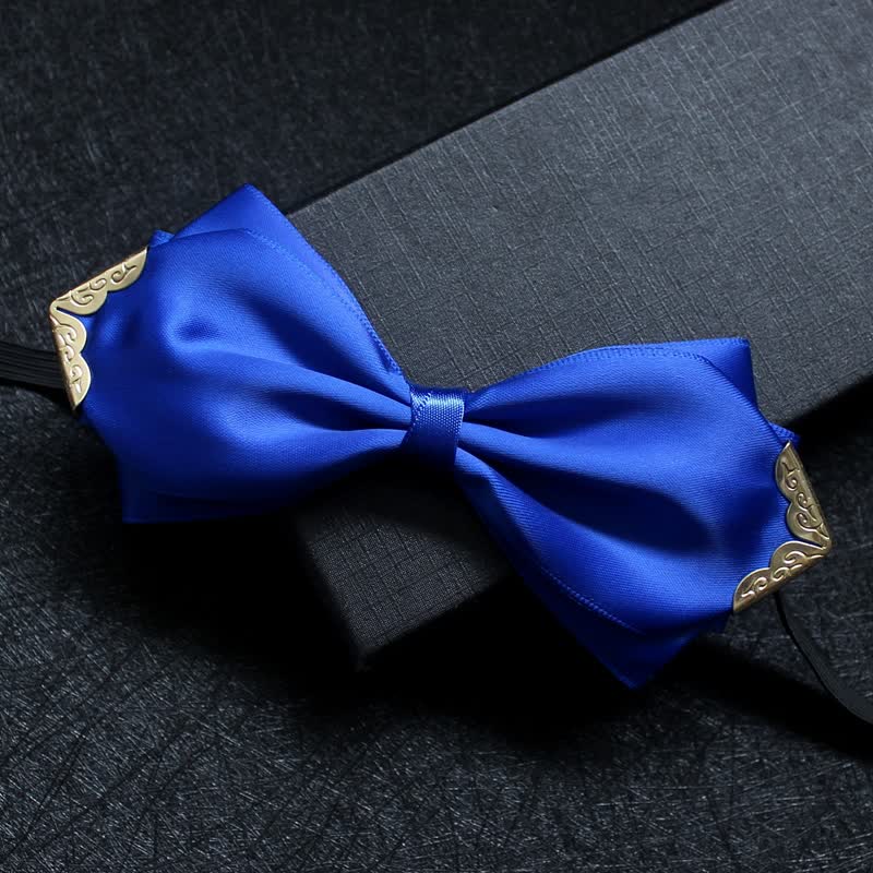 Men's Classic Solid Color Golden Tipped Bow Tie - Royal - image 12