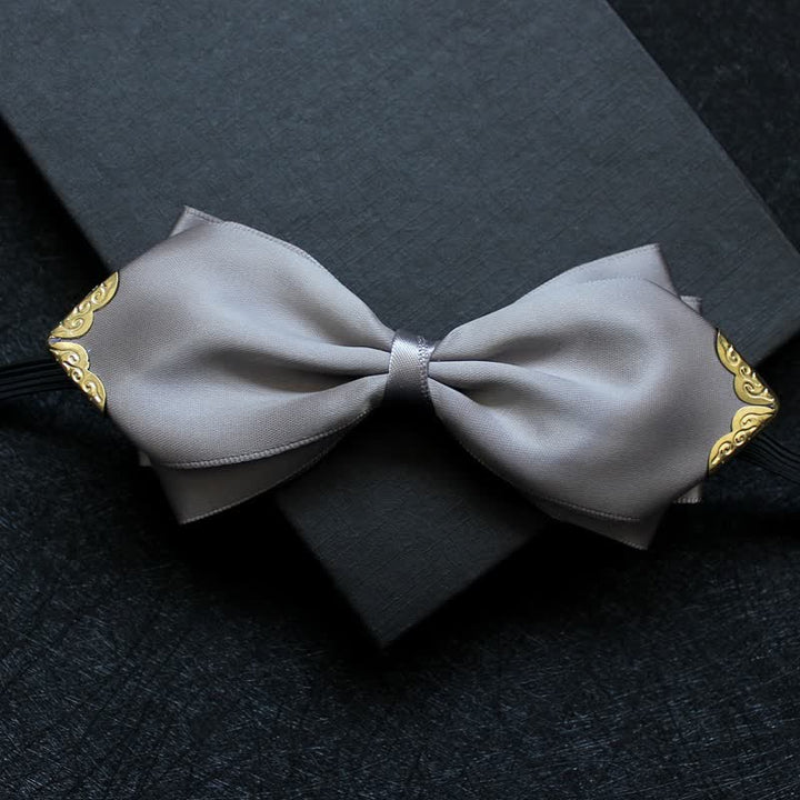 Men's Classic Solid Color Golden Tipped Bow Tie - Gray - image 6