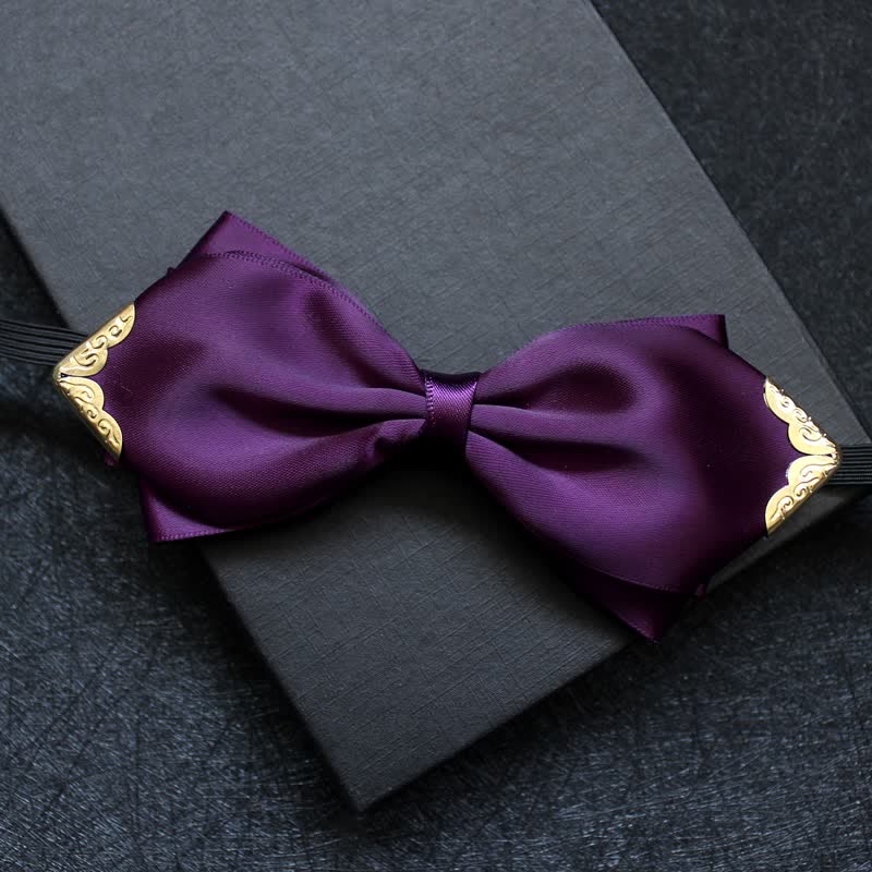 Men's Classic Solid Color Golden Tipped Bow Tie - Purple - image 8