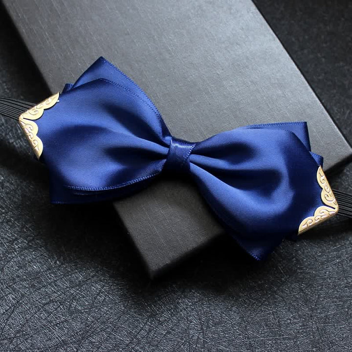 Men's Classic Solid Color Golden Tipped Bow Tie - Navy - image 14
