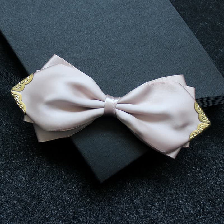 Men's Classic Solid Color Golden Tipped Bow Tie - Beige - image 10