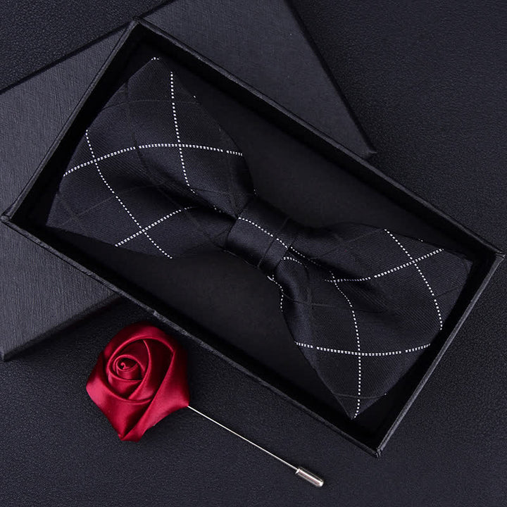 2Pcs Men's British Style Plaid Pattern Bow Tie Set - Black - image 5