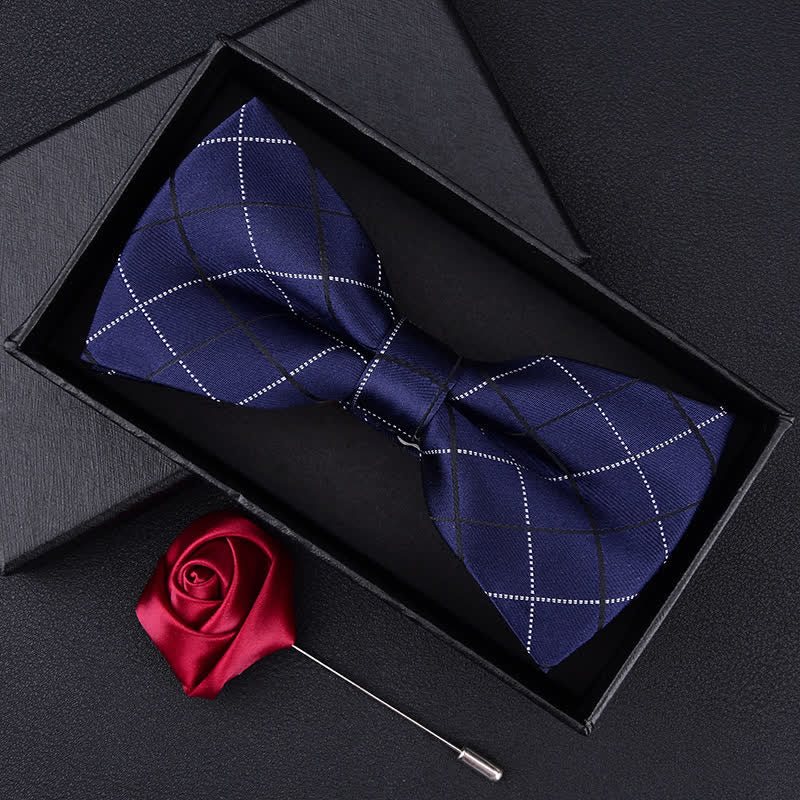2Pcs Men's British Style Plaid Pattern Bow Tie Set - Navy - image 1