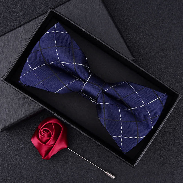 2Pcs Men's British Style Plaid Pattern Bow Tie Set - Navy - image 1
