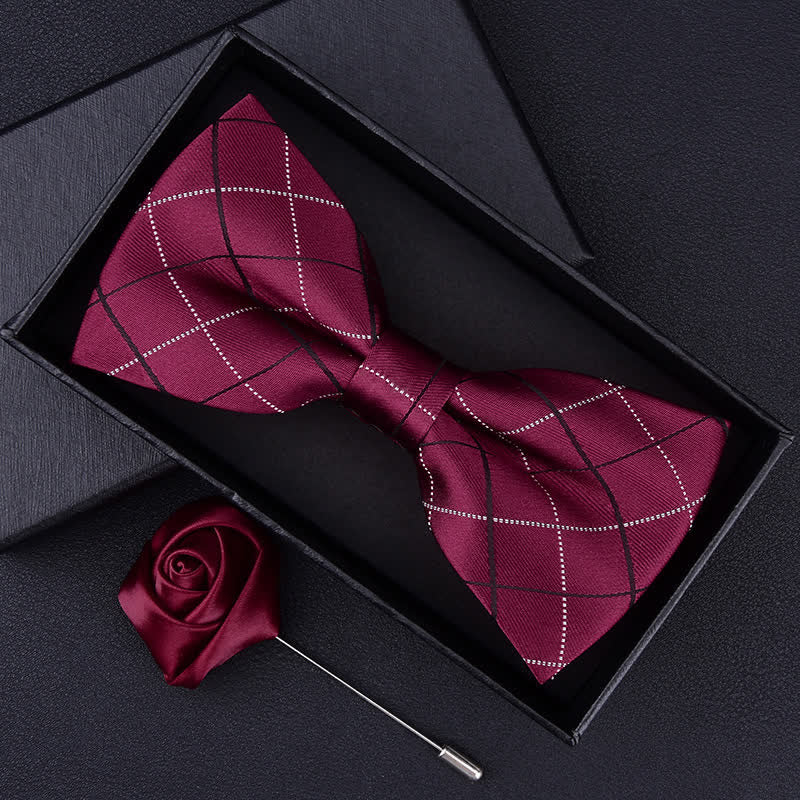 2Pcs Men's British Style Plaid Pattern Bow Tie Set - Burgundy - image 6