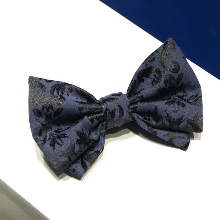 Men's Vintage Dark Blue Jacquard Wedding Bow Tie - image 2