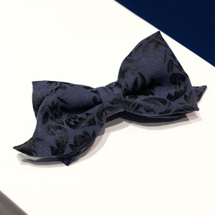 Men's Vintage Dark Blue Jacquard Wedding Bow Tie - image 7