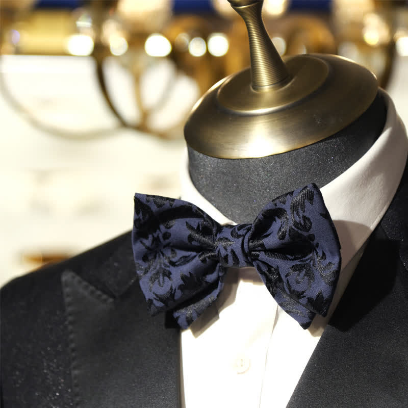 Men's Vintage Dark Blue Jacquard Wedding Bow Tie - image 5
