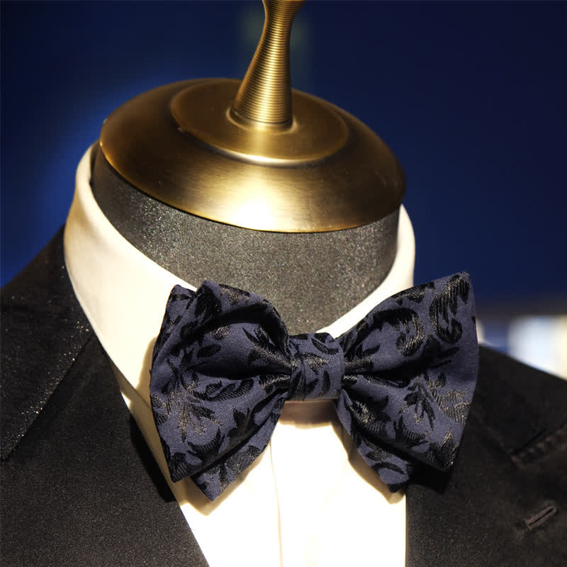 Men's Vintage Dark Blue Jacquard Wedding Bow Tie - image 3