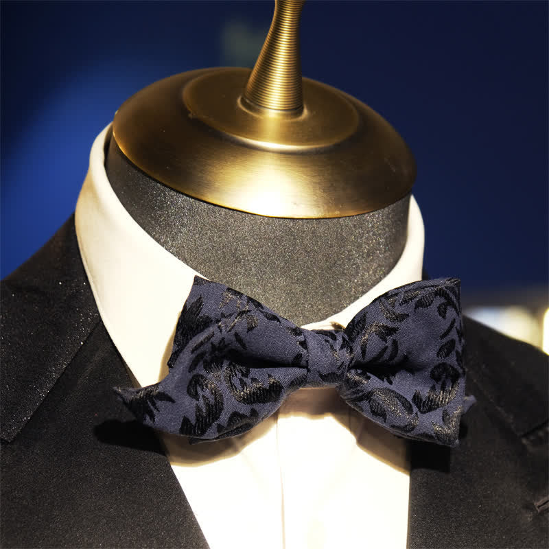 Men's Vintage Dark Blue Jacquard Wedding Bow Tie - Style #2 - image 6
