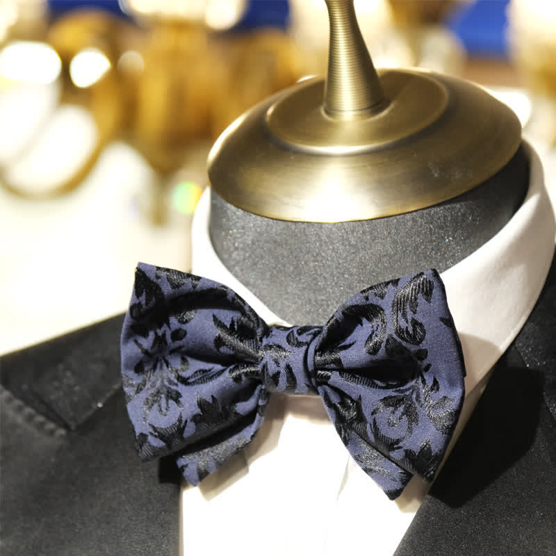 Men's Vintage Dark Blue Jacquard Wedding Bow Tie - image 4