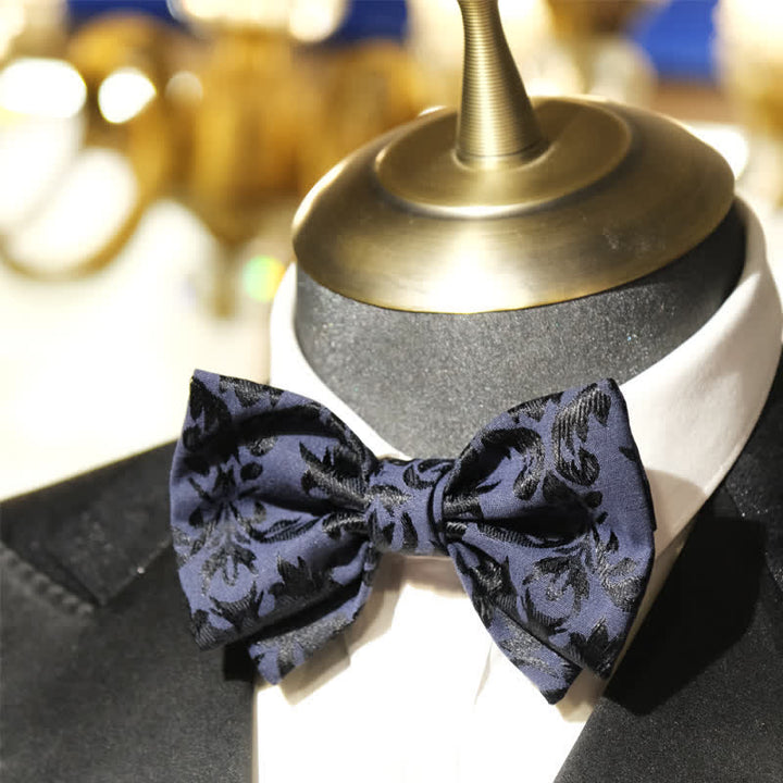 Men's Vintage Dark Blue Jacquard Wedding Bow Tie - image 4