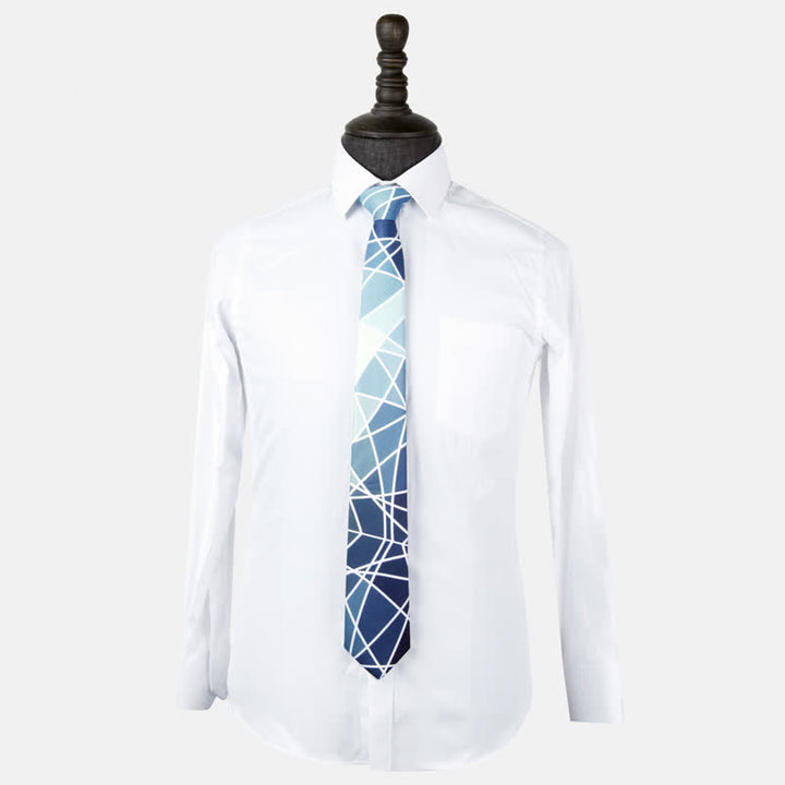 Men's Blue Geometric Printed White Line Necktie - image 2