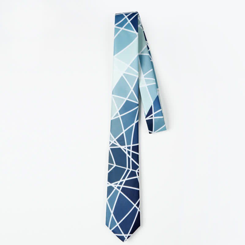 Men's Blue Geometric Printed White Line Necktie - image 3
