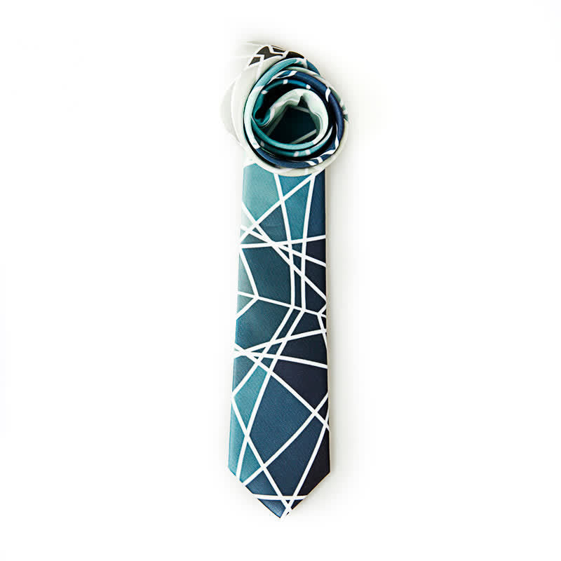 Men's Blue Geometric Printed White Line Necktie - Blue - image 0