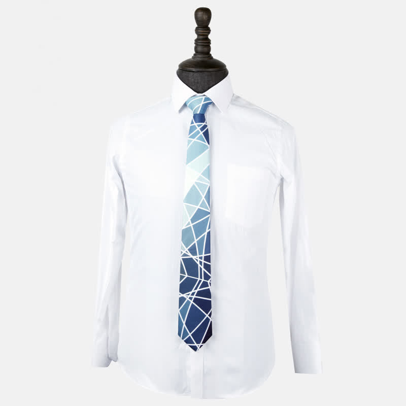 Men's Blue Geometric Printed White Line Necktie - image 2