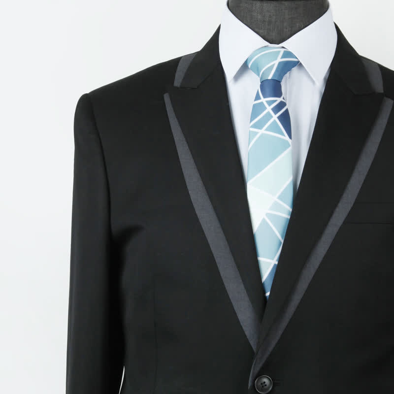 Men's Blue Geometric Printed White Line Necktie - image 1