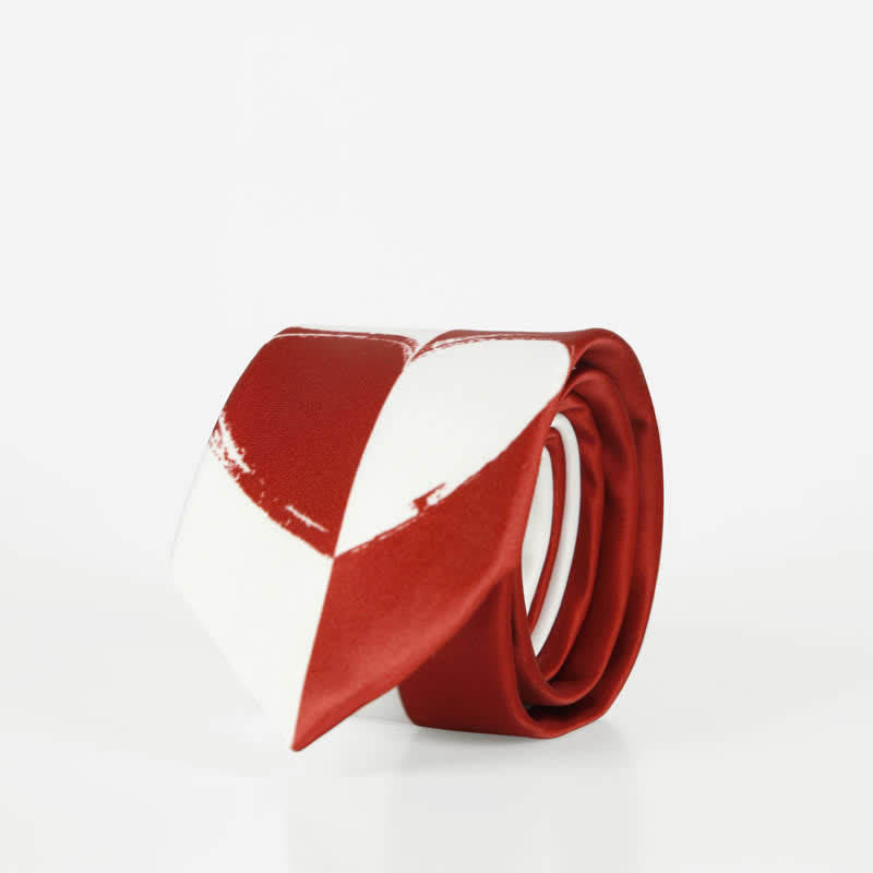 Men's Red & White Contrast Heart Lovers Necktie - image 3