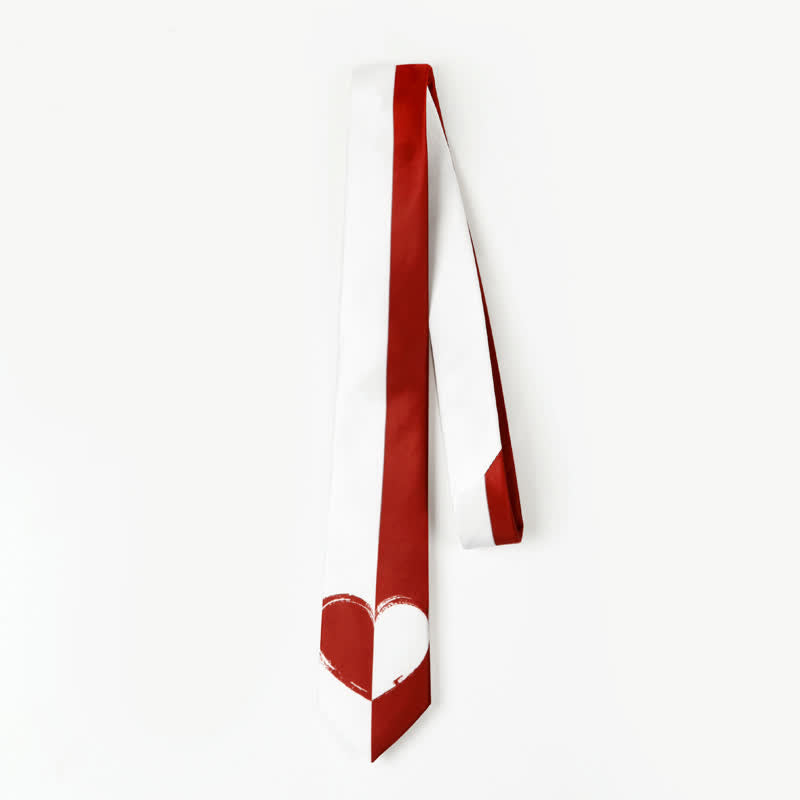 Men's Red & White Contrast Heart Lovers Necktie - image 2