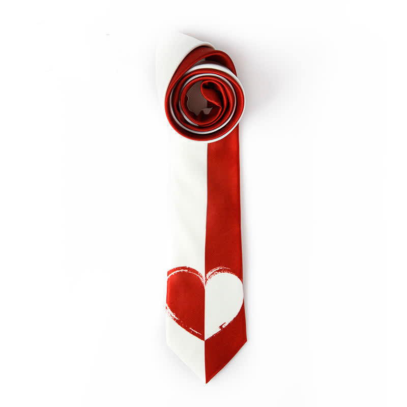 Men's Red & White Contrast Heart Lovers Necktie - Red & White - image 0
