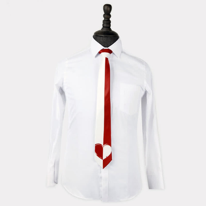 Men's Red & White Contrast Heart Lovers Necktie - image 1