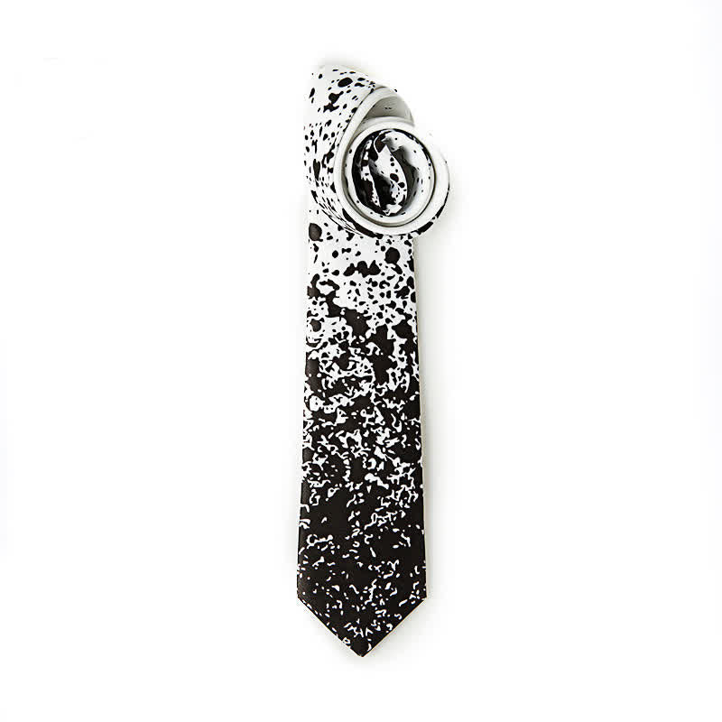 Men's Black & White Abstract Splash Ink Necktie - image 1