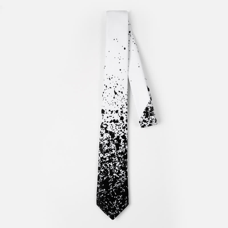 Men's Black & White Abstract Splash Ink Necktie - image 3